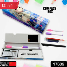 8 in 1 Compass Box, Geometry Box 2 Compartment, Pencil Box with 1 Calculator, 1 Mirror, 2 in 1 Marker Pen