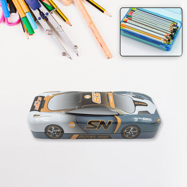 Car Shape Metal Compass Box, Pencil Case for Kids Stationery Compass Box