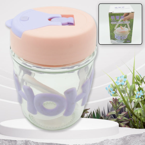 Glass Coffee/Tea Mug - 350ml Cup with Lid, Alphabet Design, Multipurpose Drinkware